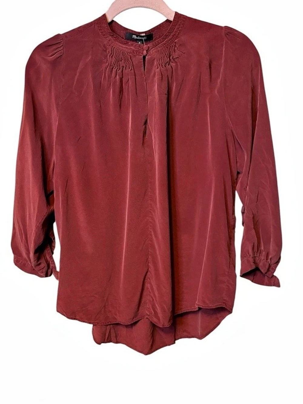 Madewell Rust Burgundy Pleated Blouse Women’s Medium Silky Fall Top
